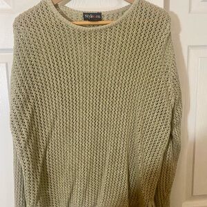 Style & Co. Women’s metallic open knit sweater beige gold Crew neck Sweater